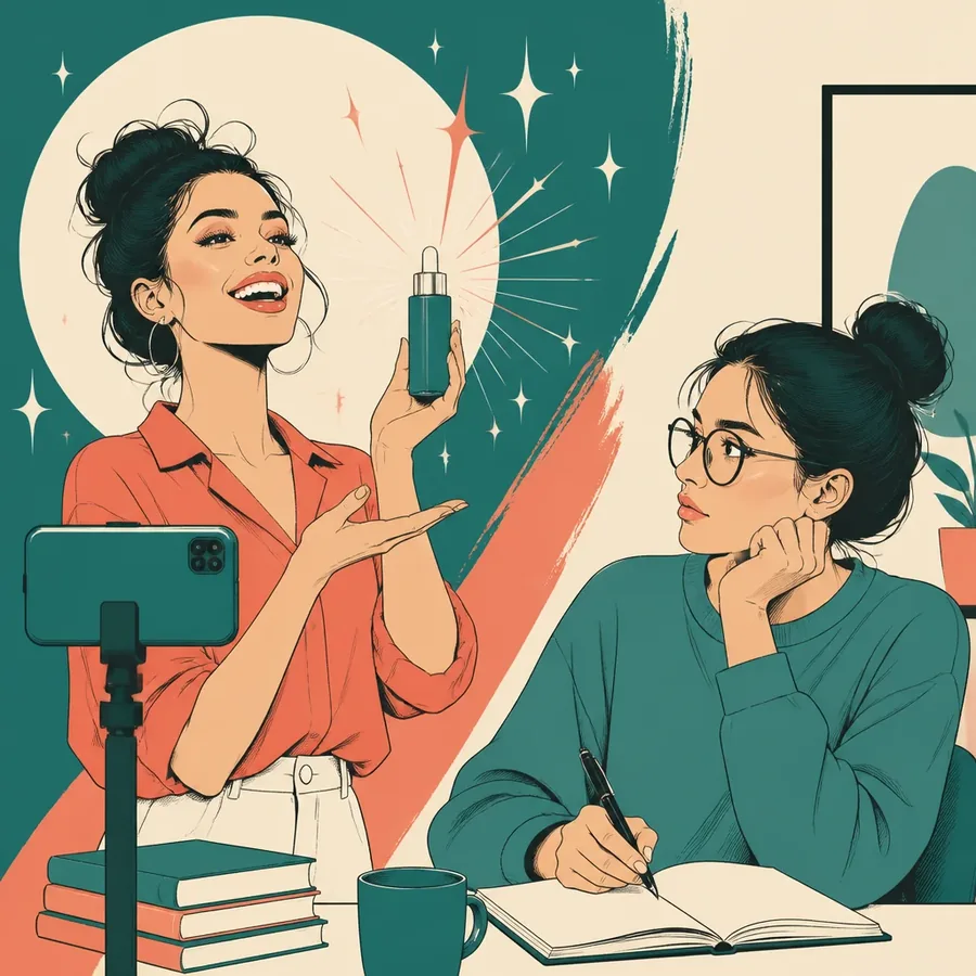 Illustrated teacher presenting a learning resource while a learner takes notes