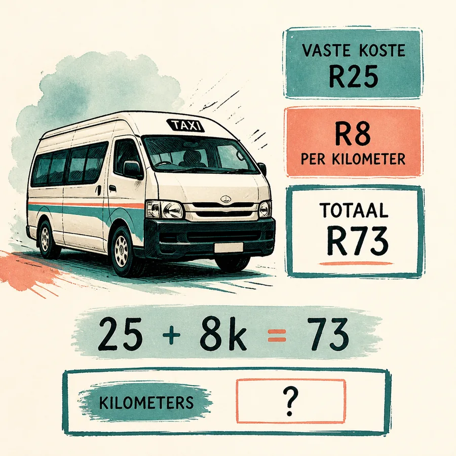 Illustrated taxi-fare maths challenge with a fixed cost and per-kilometre rate